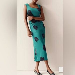 Ann Taylor Teal and Black Floral Maxi Dress